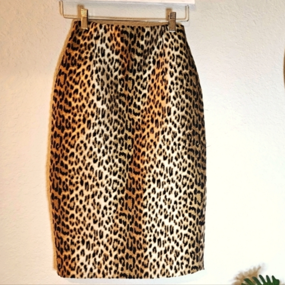 Les Copains Leopard Print High Waisted Textured Pencil Knee Length Wiggle Skirt - Picture 5 of 14